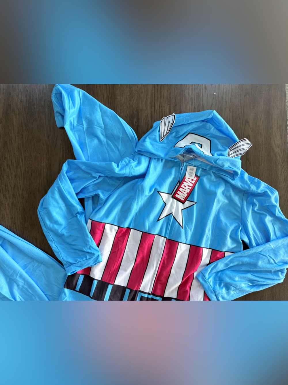 Captain America Hero Adult XL Costume Hoodie Onesie - Picture 3 of 8
